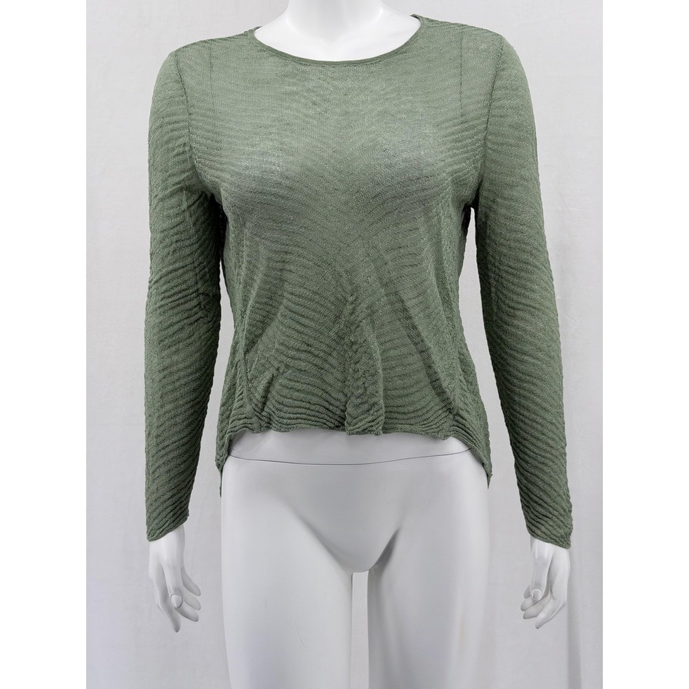 Eileen Fisher Sweater Womens Small Green‎ Hemp Sheer Knit Lightweight Beachy